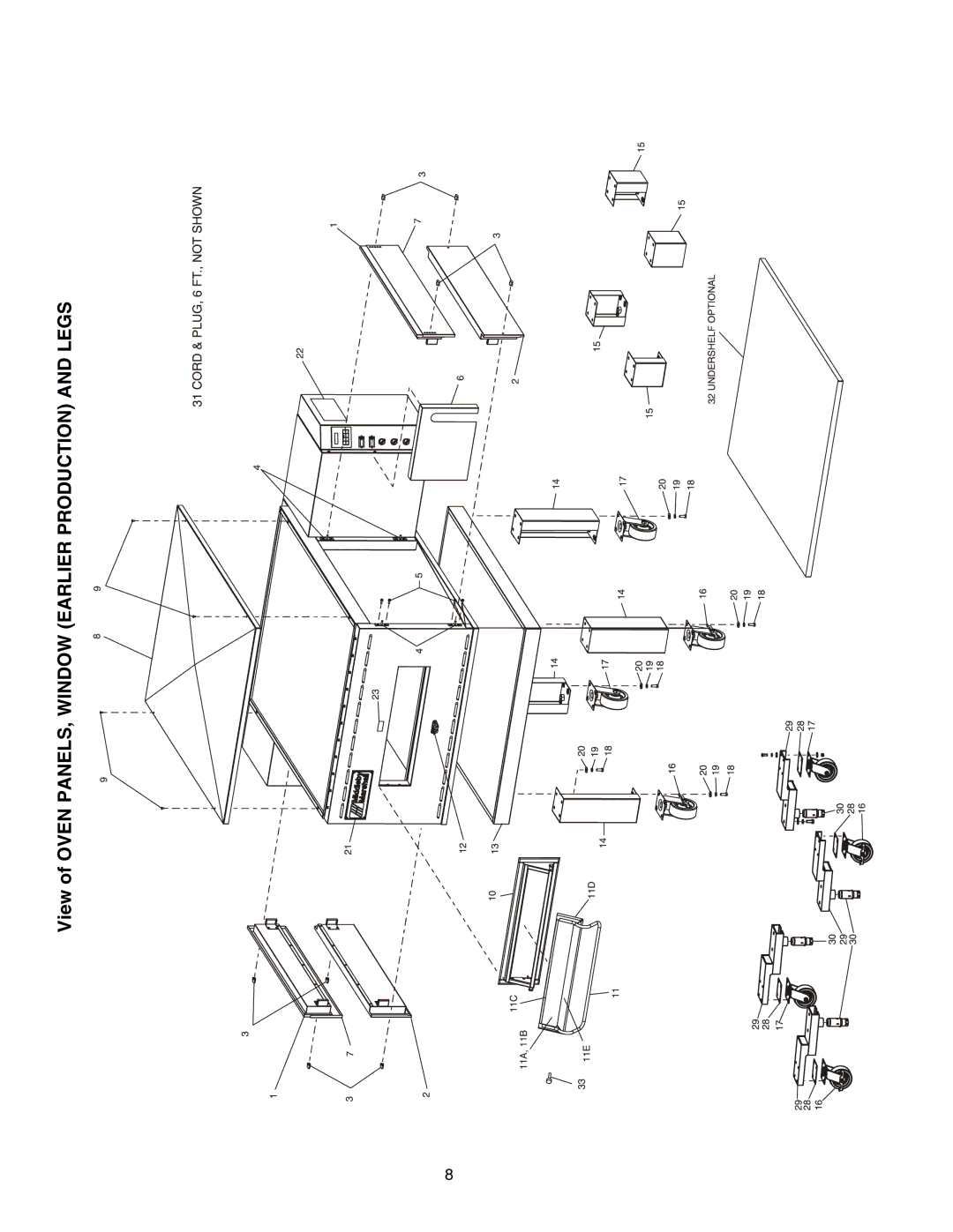 Middleby Cooking Systems Group PS540G manual View of Oven PANELS, Window Earlier Production and Legs 