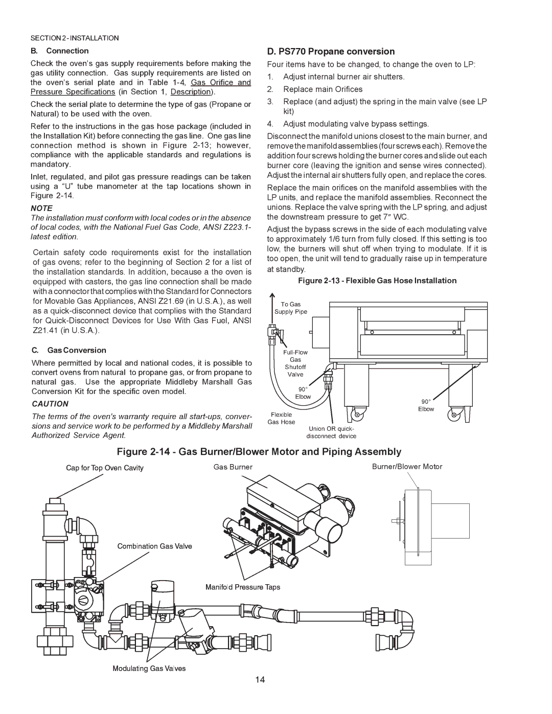 Middleby Cooking Systems Group PS770 installation manual Gas Burner/Blower Motor and Piping Assembly 