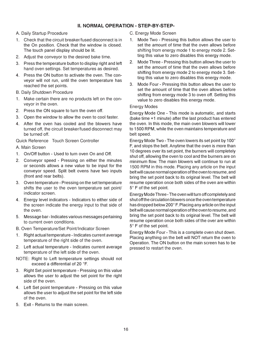 Middleby Cooking Systems Group PS770 installation manual II. Normal Operation STEP-BY-STEP 