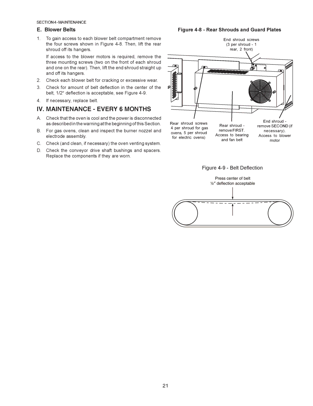 Middleby Cooking Systems Group PS770 installation manual IV. Maintenance Every 6 Months, Blower Belts 