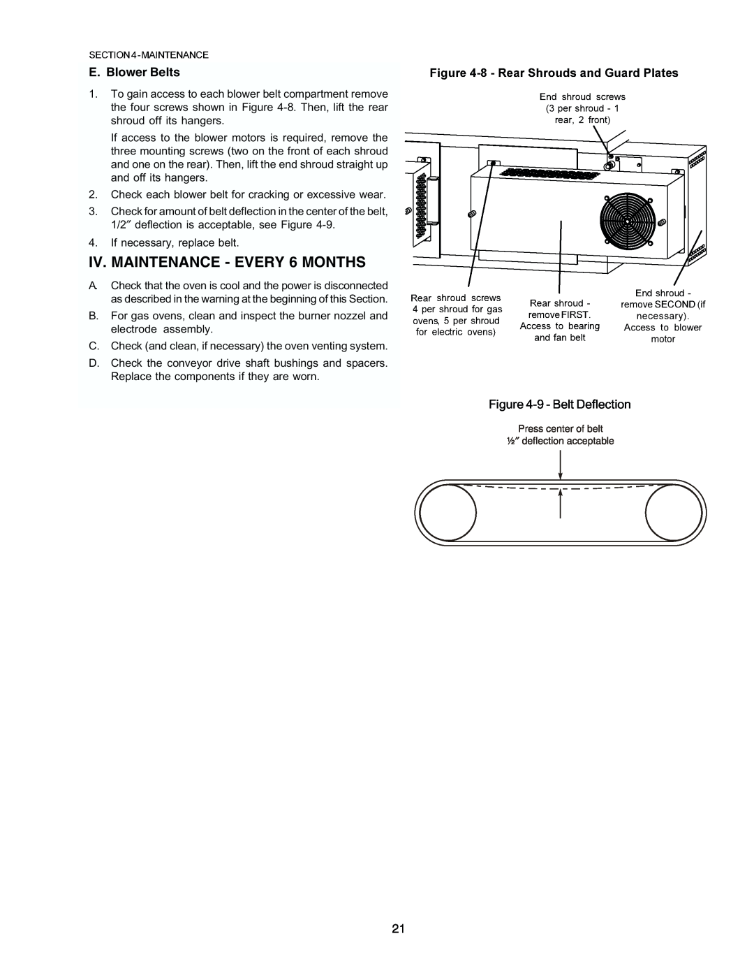 Middleby Cooking Systems Group PS870 Series manual IV. MAINTENANCE - EVERY 6 MONTHS, E. Blower Belts 