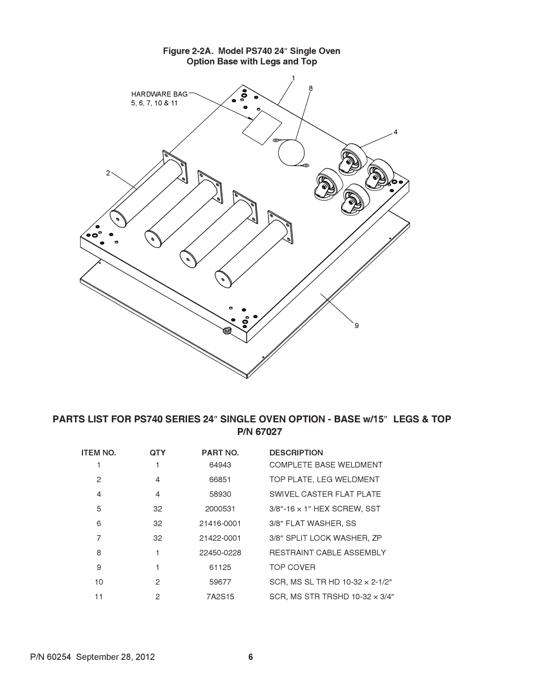 Middleby Marshall 60254 installation manual Item no QTY Description 