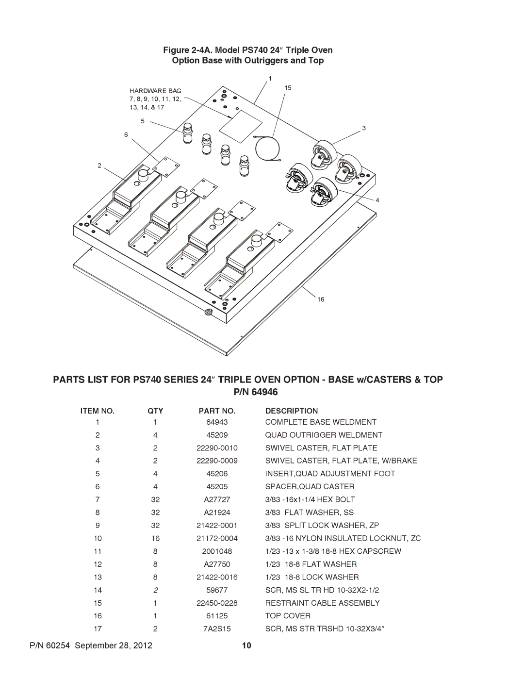 Middleby Marshall 60254 installation manual Quad Outrigger Weldment 