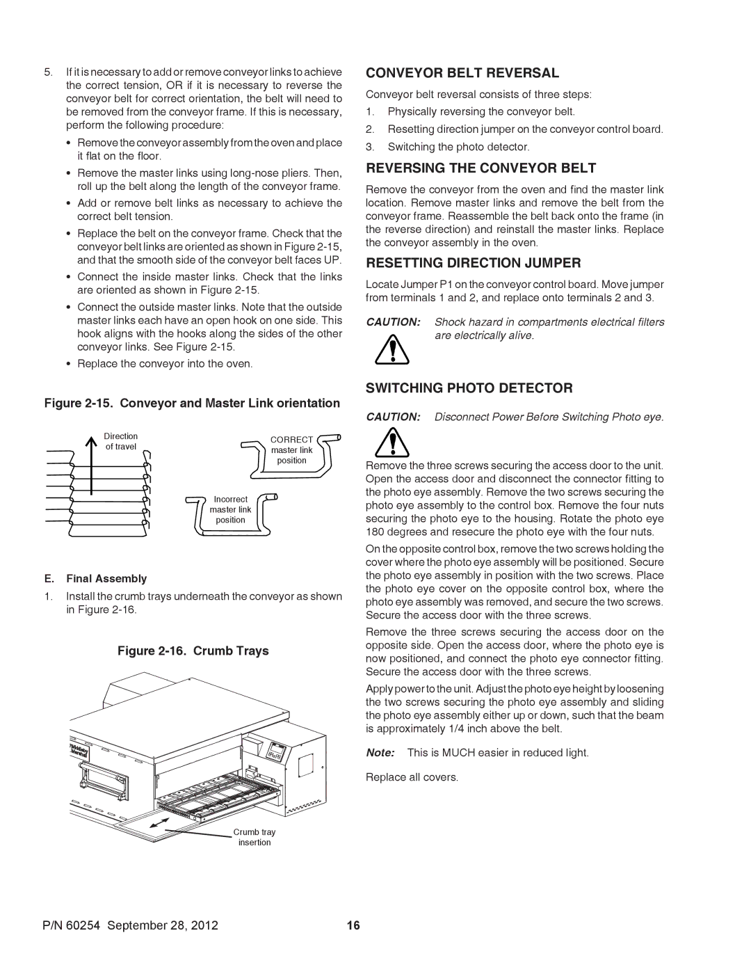 Middleby Marshall 60254 Conveyor Belt Reversal, Reversing the Conveyor Belt, Resetting Direction Jumper, Final Assembly 