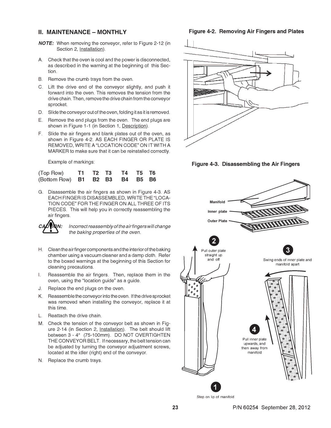 Middleby Marshall 60254 installation manual II. Maintenance Monthly, Top Row Bottom Row 