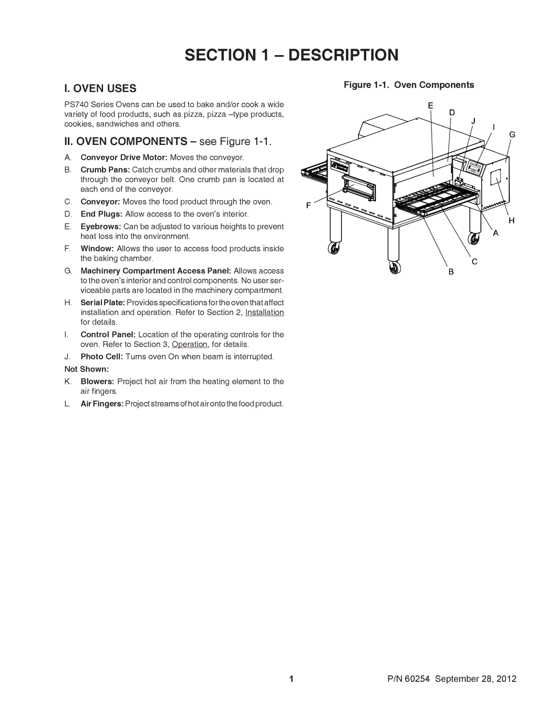 Middleby Marshall 60254 installation manual Conveyor Drive Motor Moves the conveyor, Not Shown 