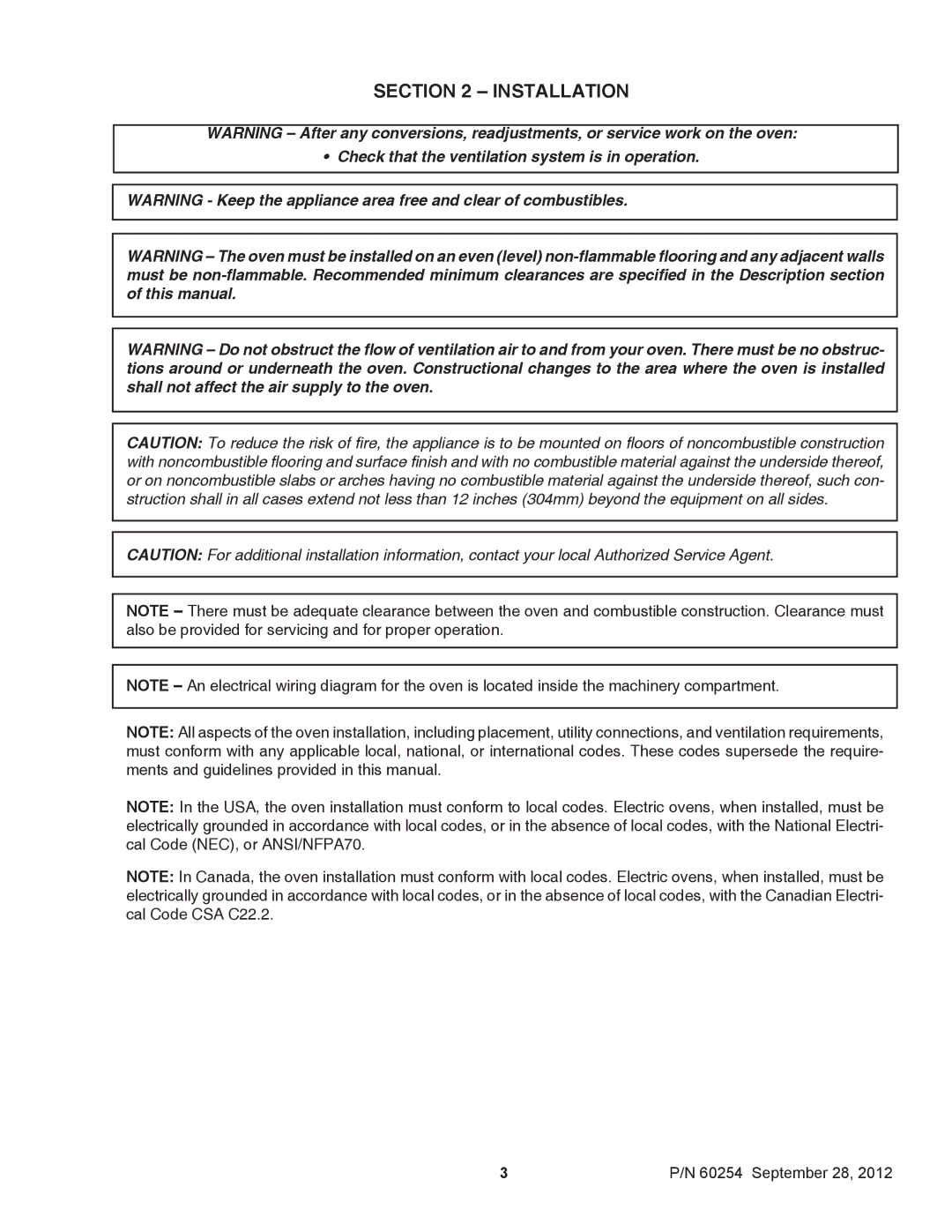 Middleby Marshall 60254 installation manual Installation 