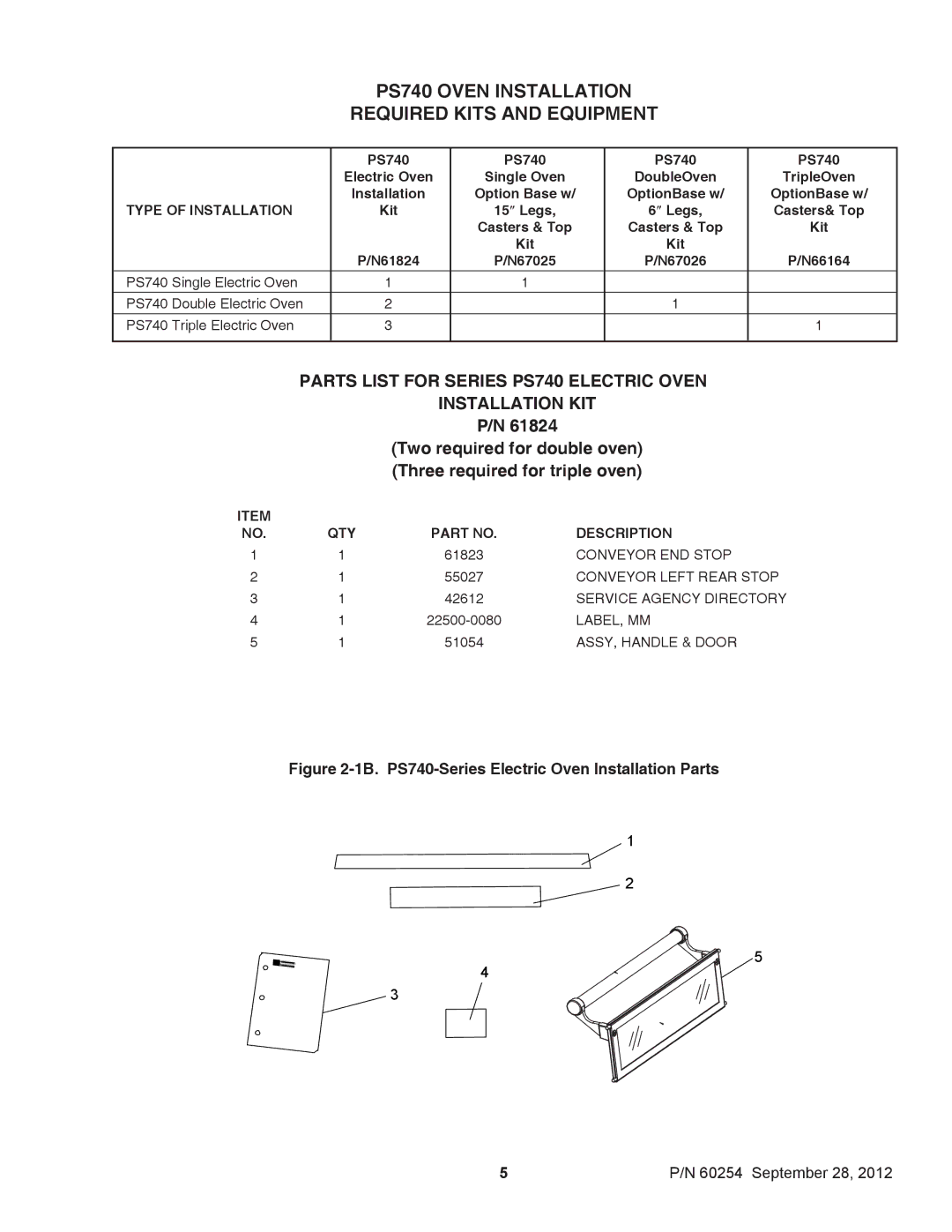 Middleby Marshall 60254 installation manual PS740 Oven Installation Required Kits and Equipment 