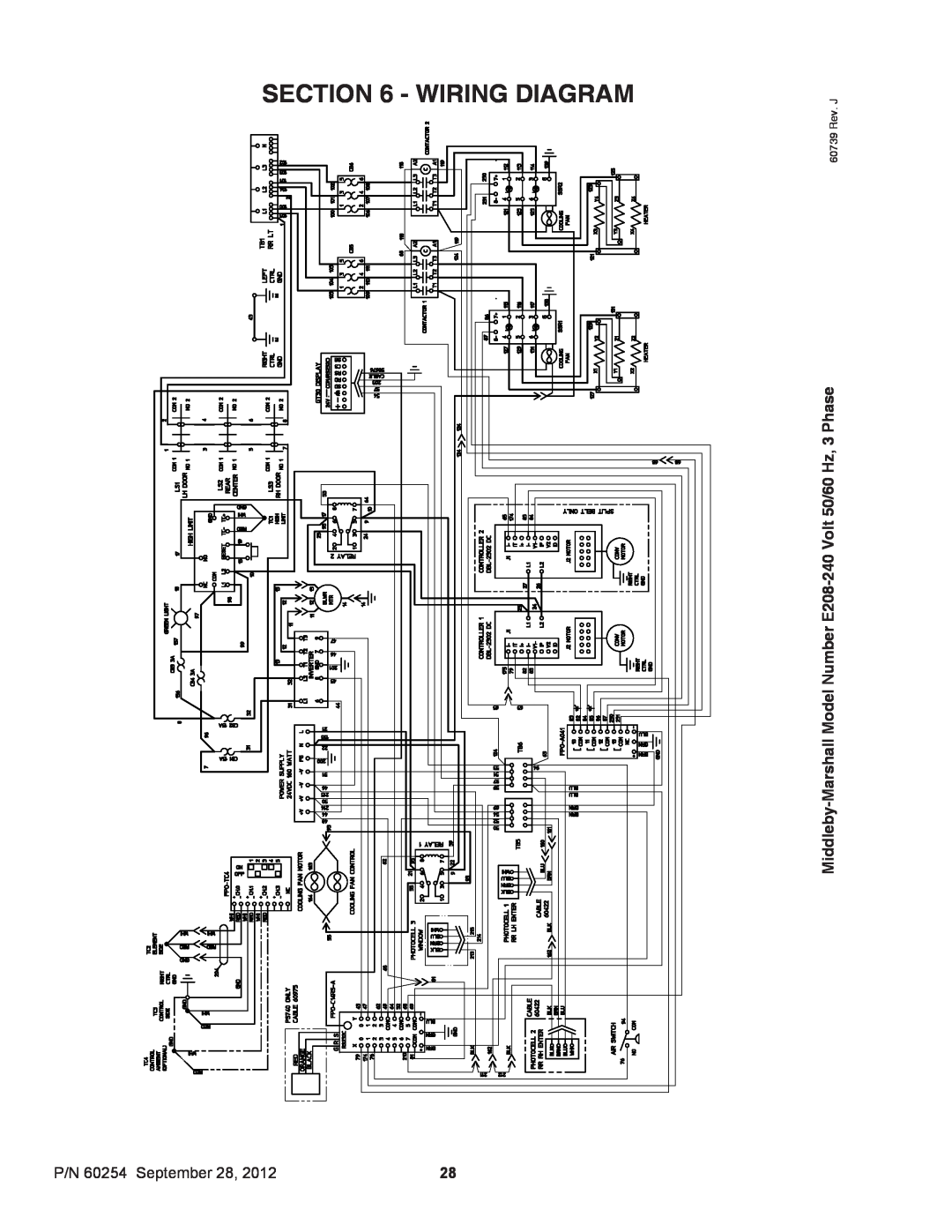 Middleby Marshall installation manual Wiring Diagram, P/N 60254 September 28, 60739 Rev. J 
