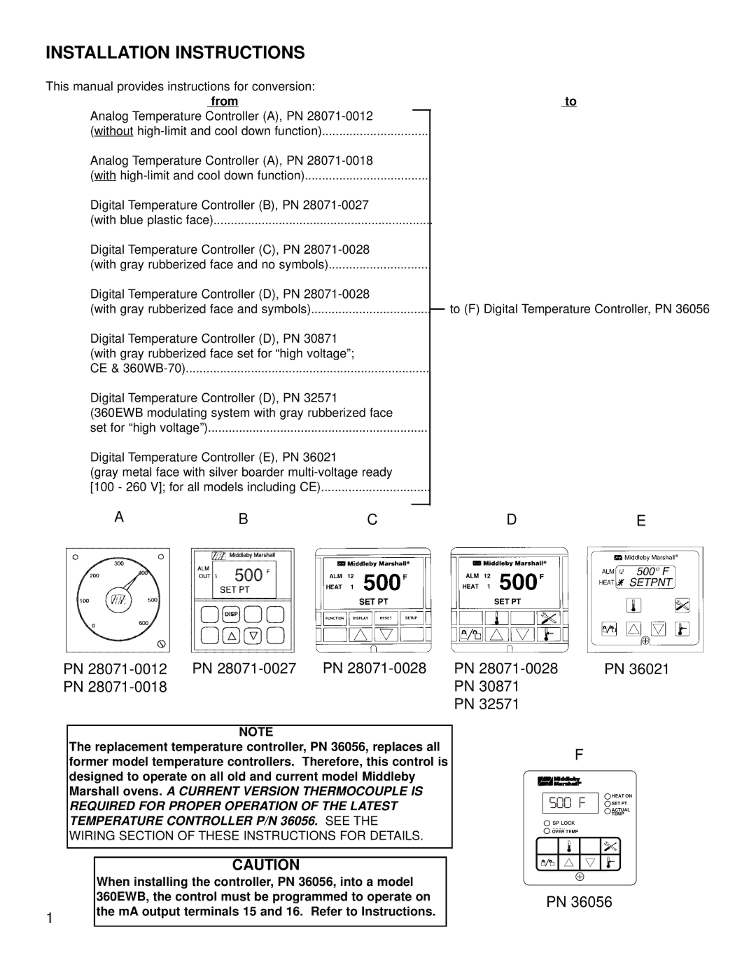 Middleby Marshall KIT P/N 36939 manual Installation Instructions 