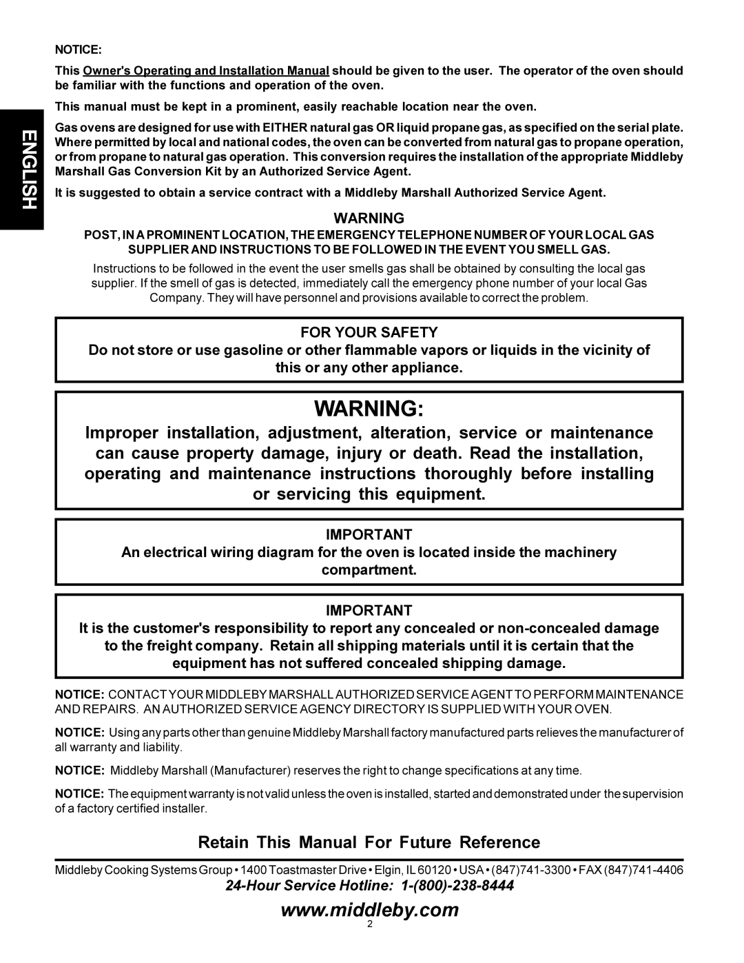 Middleby Marshall Model PS536 installation manual English 