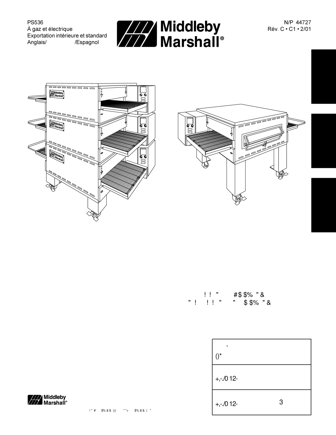 Middleby Marshall Model PS536 installation manual Fours électriques et à gaz, modèle PS536 