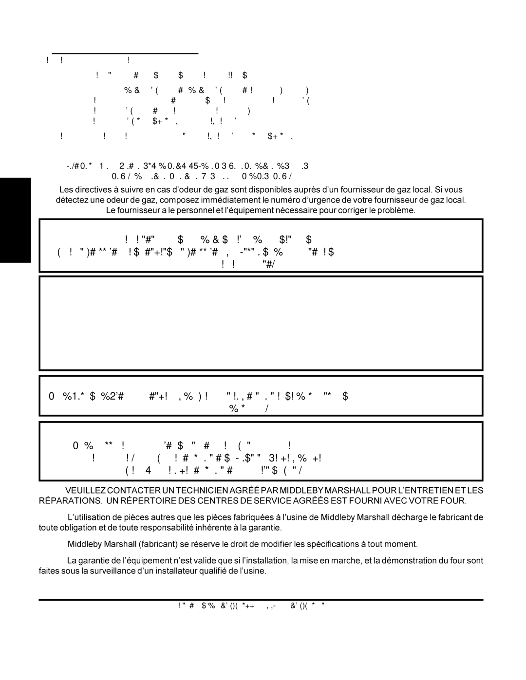 Middleby Marshall Model PS536 installation manual Avertissement 