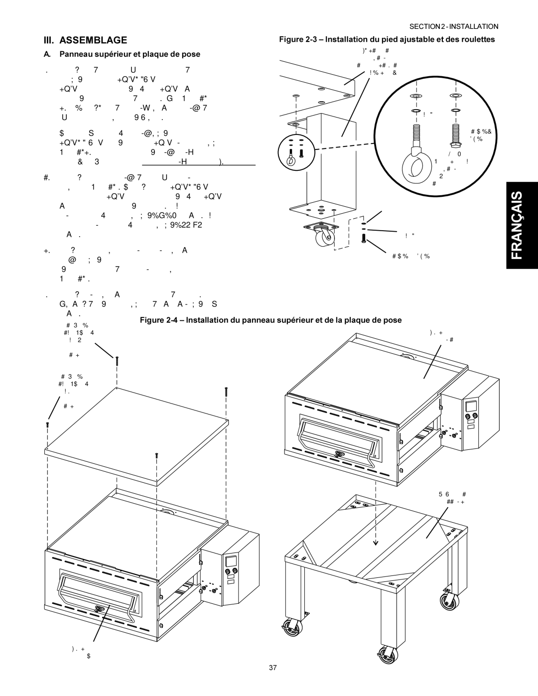 Middleby Marshall Model PS536 installation manual III. Assemblage, Panneau supérieur et plaque de pose 