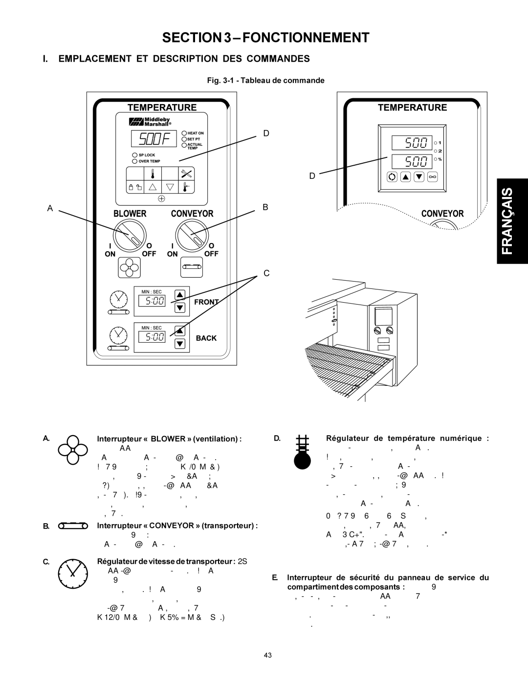 Middleby Marshall Model PS536 installation manual Fonctionnement, Emplacement ET Description DES Commandes 