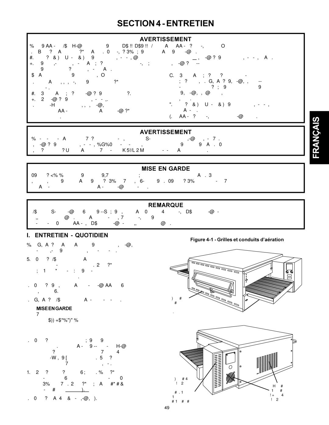 Middleby Marshall Model PS536 installation manual Avertissement, Mise EN Garde, Remarque, Entretien Quotidien 