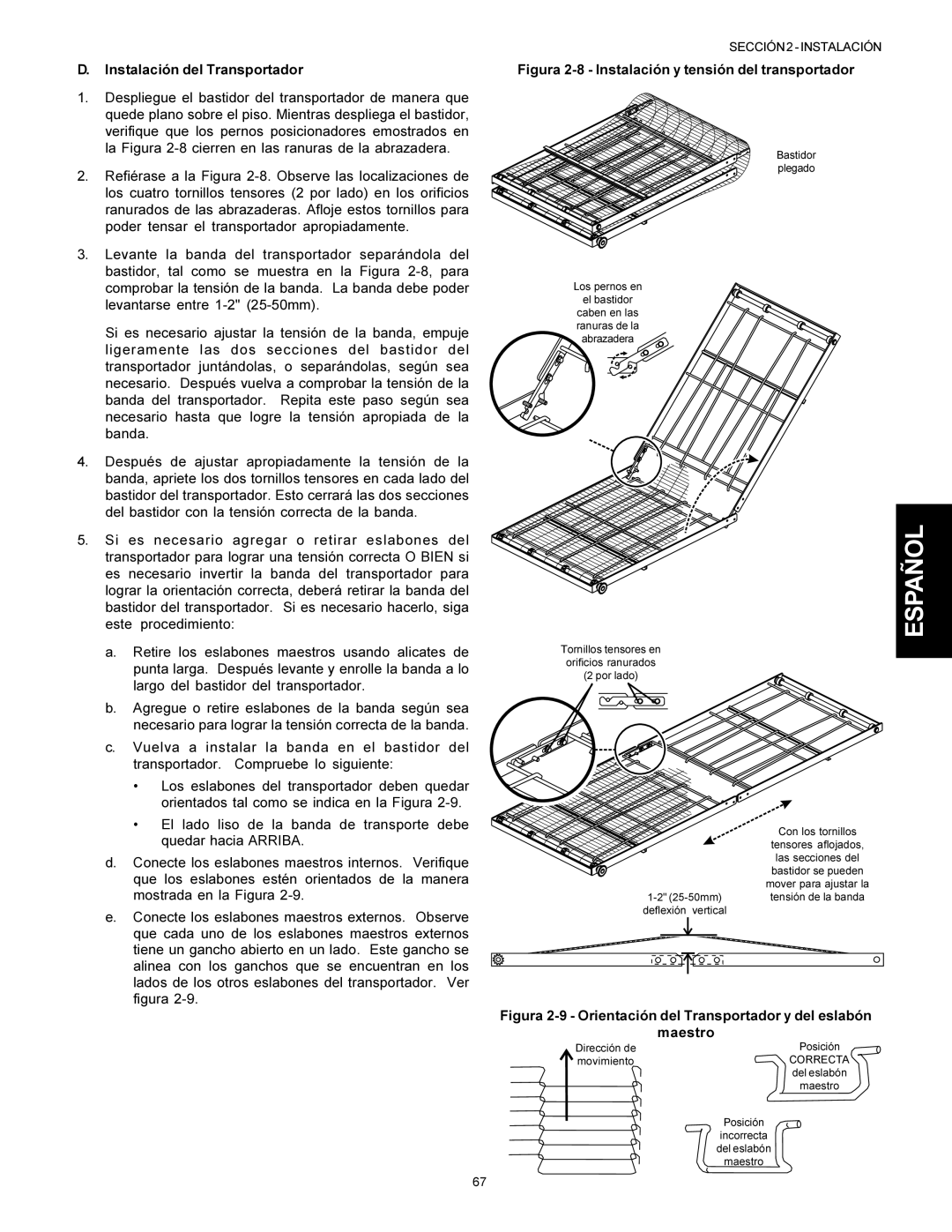 Middleby Marshall Model PS536 Instalación del Transportador, Figura 2-8 Instalación y tensión del transportador 