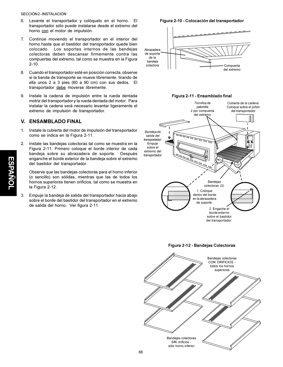 Middleby Marshall Model PS536 installation manual Ensamblado Final, Figura 2-10 Colocación del transportador 