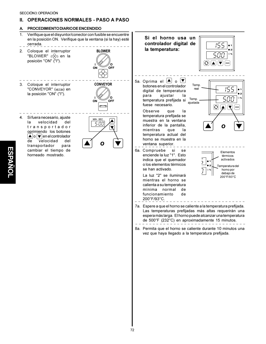 Middleby Marshall Model PS536 installation manual II. Operaciones Normales Paso a Paso, Procedimientodiariodeencendido 