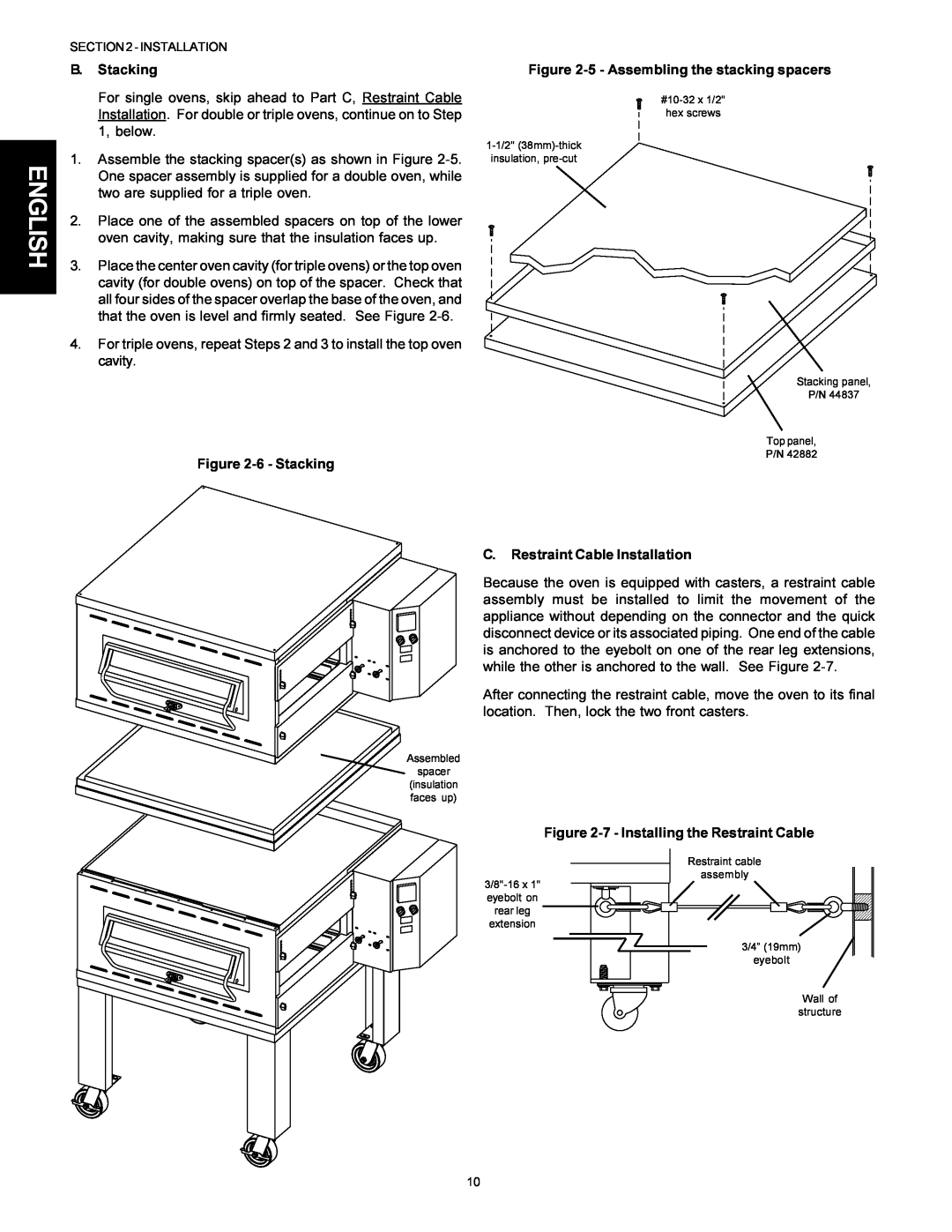 Middleby Marshall Model PS536 installation manual B. Stacking, 6 - Stacking, 5 - Assembling the stacking spacers 