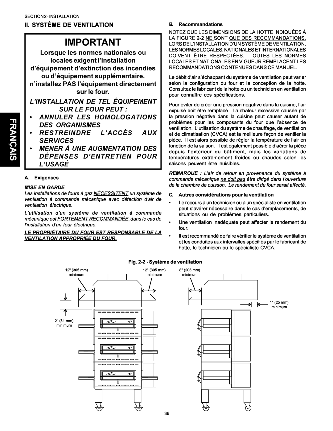 Middleby Marshall Model PS536 L’Installation De Tel Équipement Sur Le Four Peut, Annuler Les Homologations, Des Organismes 
