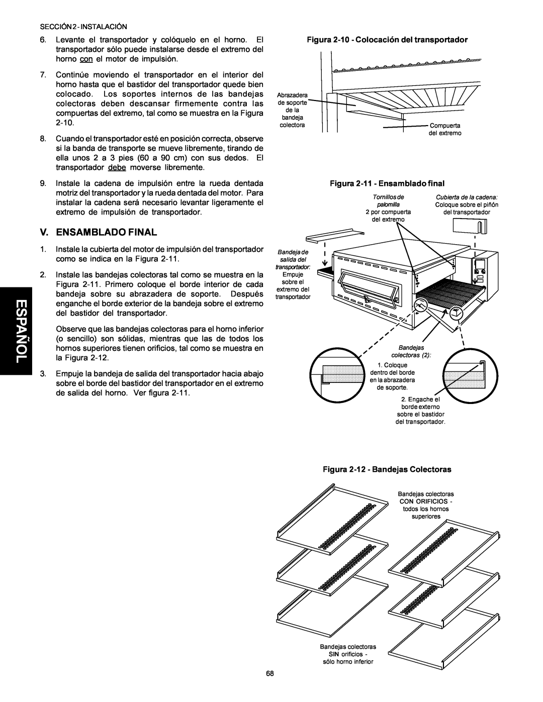 Middleby Marshall Model PS536 installation manual Español, V. Ensamblado Final, Figura 2-10 - Colocación del transportador 
