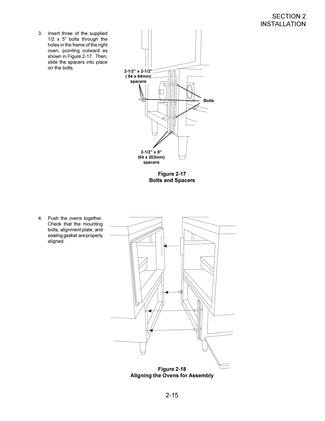 Middleby Marshall owner manual Bolts and Spacers, Aligning the Ovens for Assembly 