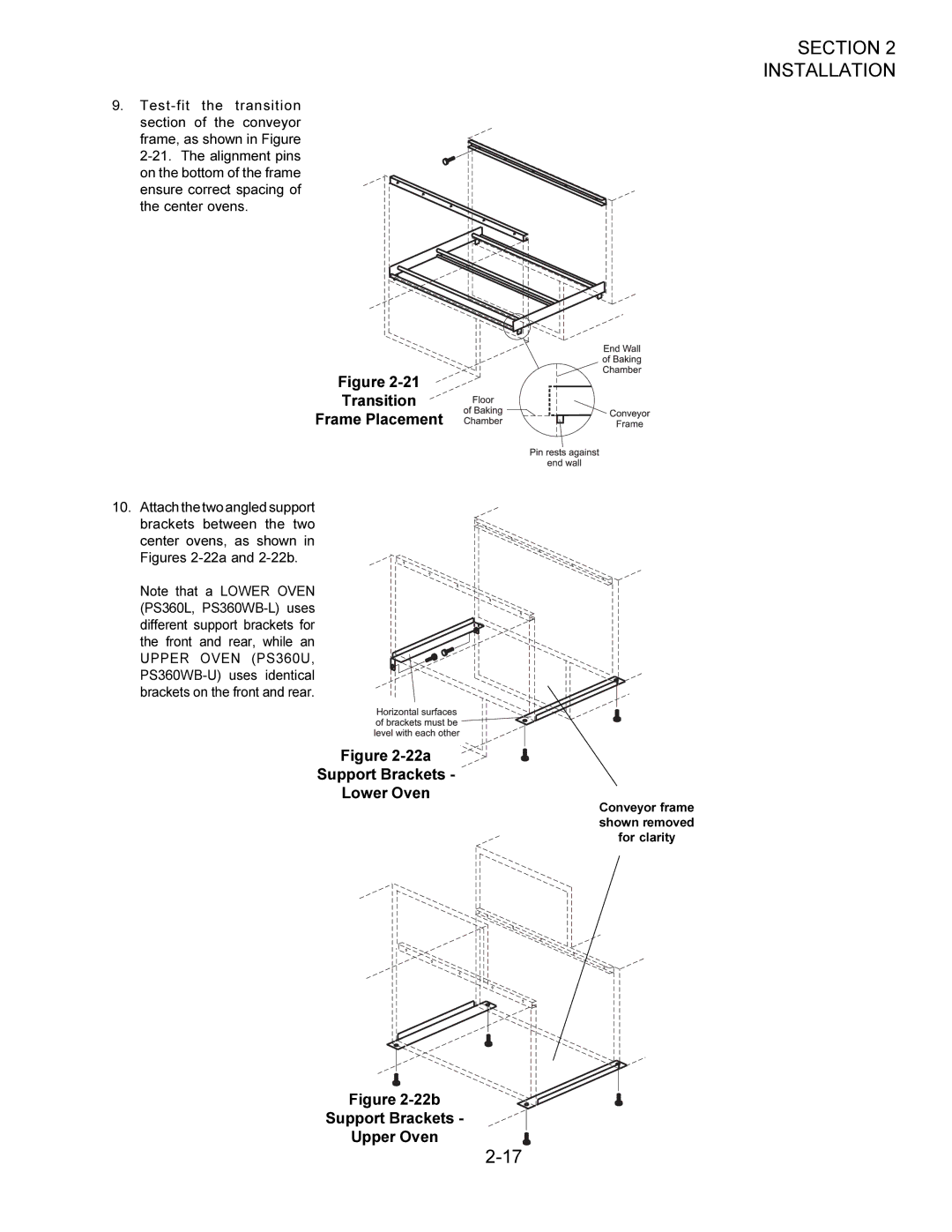 Middleby Marshall owner manual Transition Frame Placement, 22a Support Brackets Lower Oven 