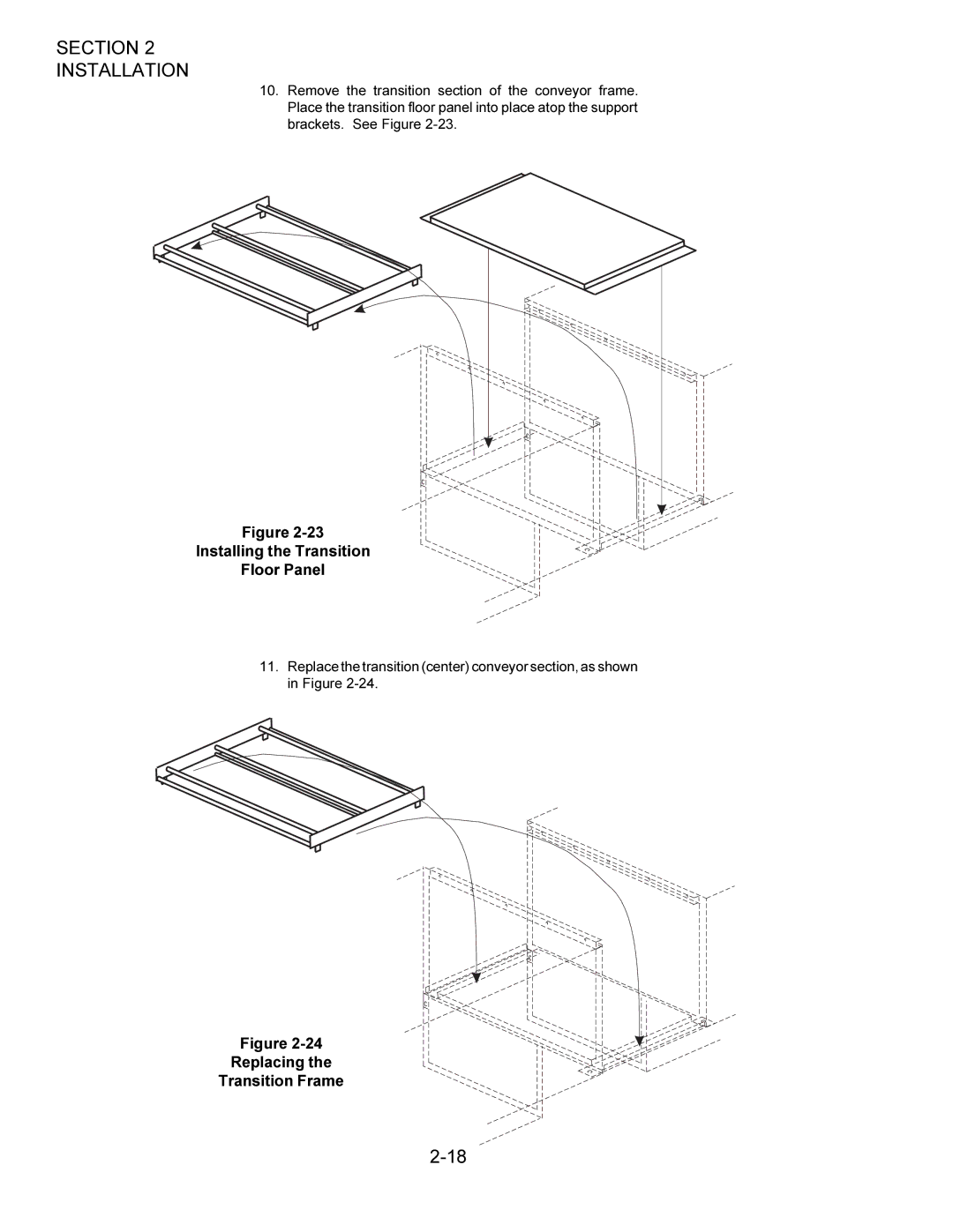 Middleby Marshall Oven owner manual Installing the Transition Floor Panel, Replacing Transition Frame 