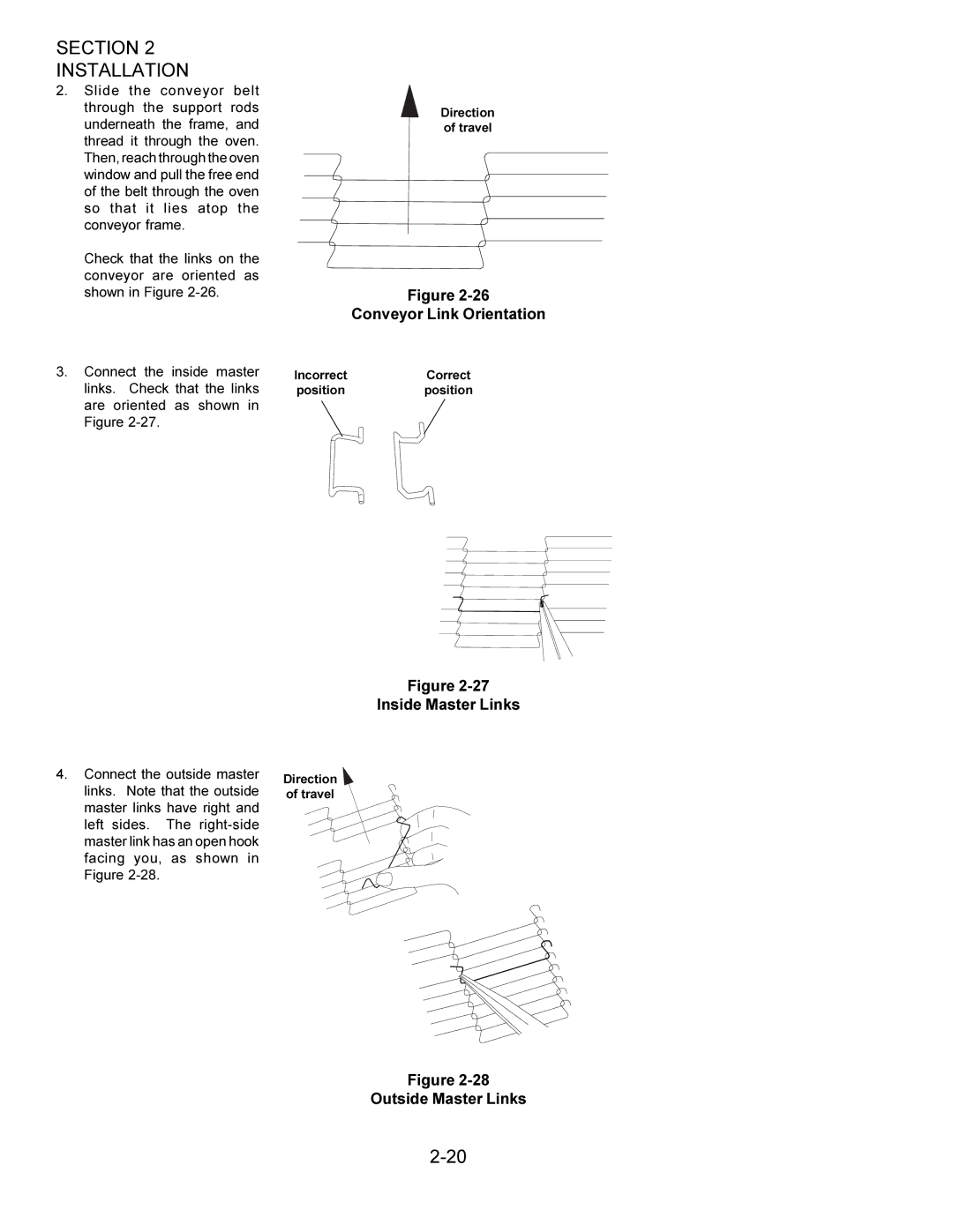 Middleby Marshall Oven owner manual Conveyor Link Orientation, Inside Master Links, Outside Master Links 