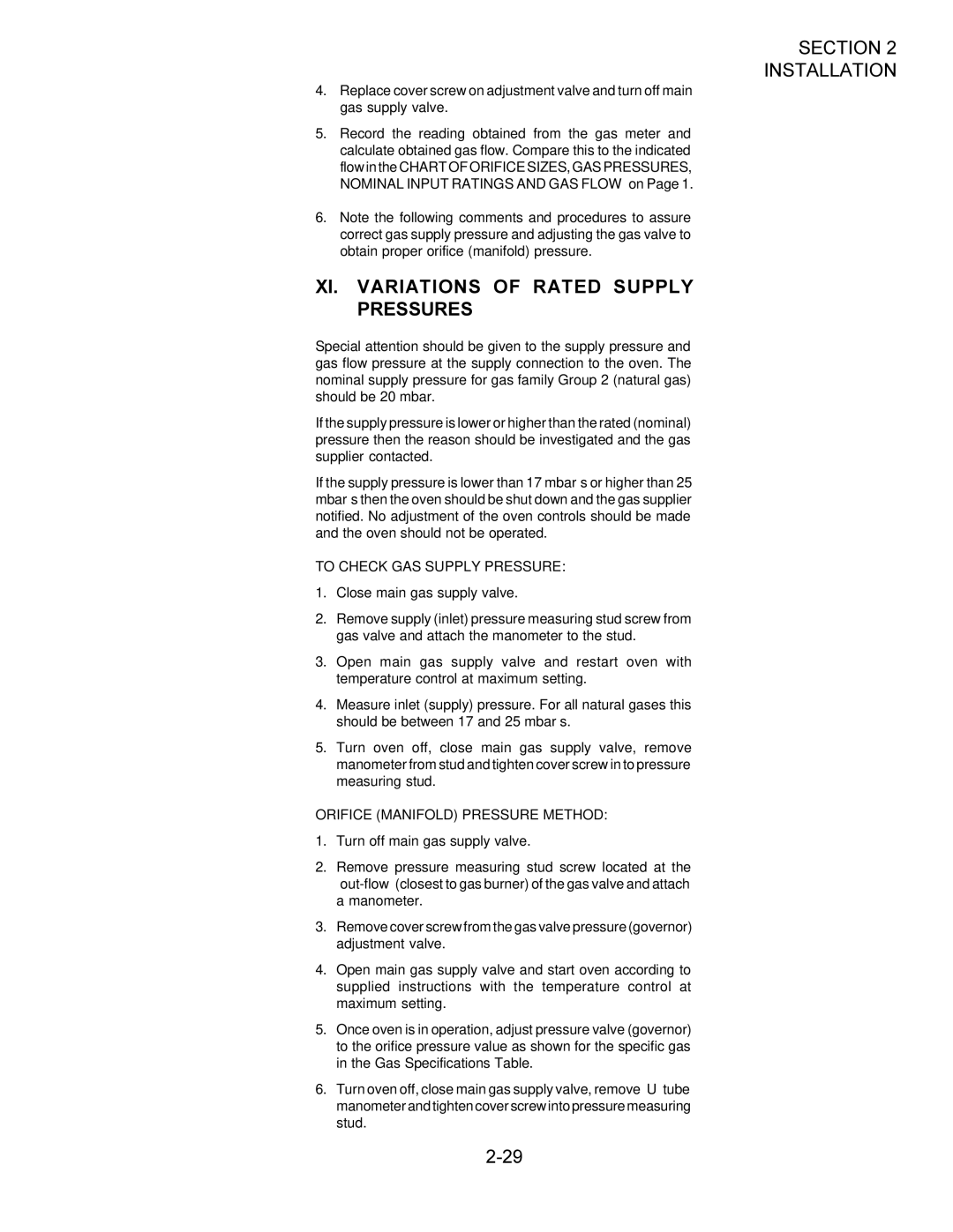 Middleby Marshall Oven owner manual XI. Variations of Rated Supply Pressures, To Check GAS Supply Pressure 