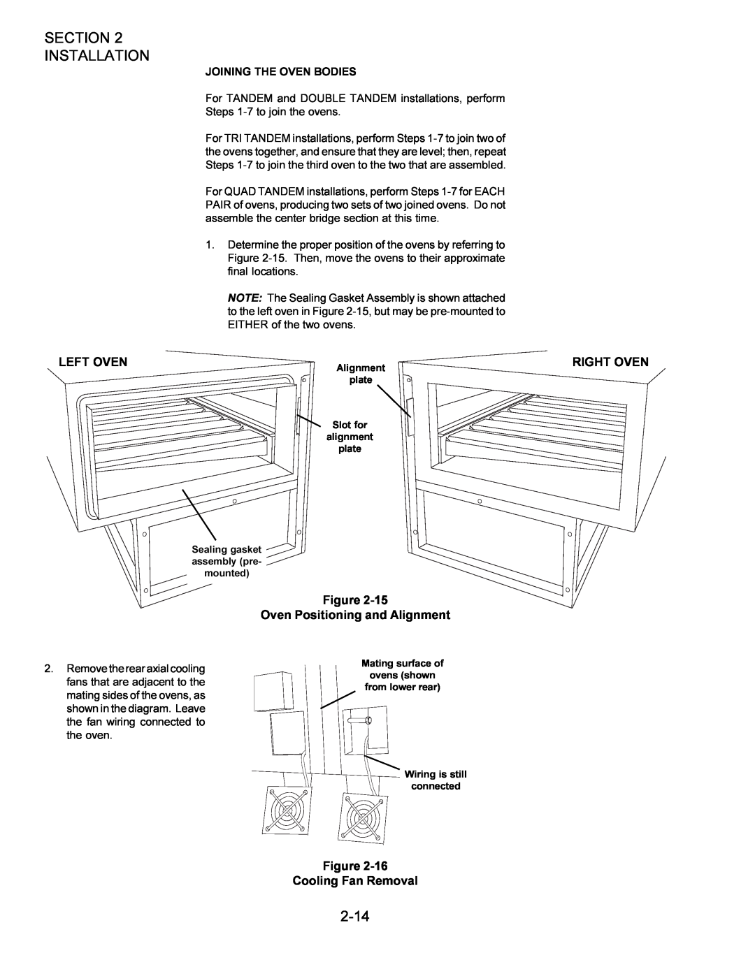 Middleby Marshall owner manual 2-14, Left Oven, Right Oven, Oven Positioning and Alignment, Cooling Fan Removal 