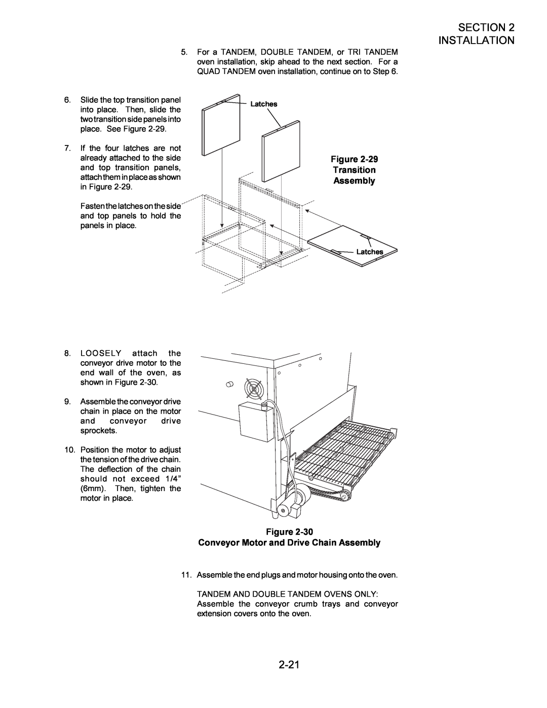 Middleby Marshall Oven owner manual 2-21, Transition Assembly, Conveyor Motor and Drive Chain Assembly, Installation 