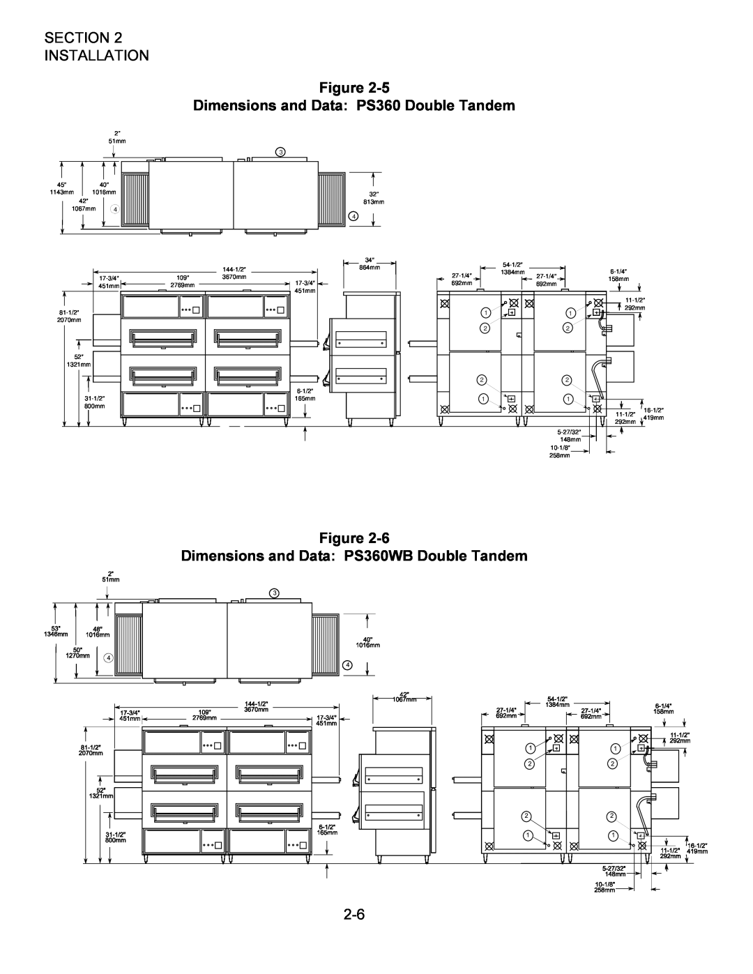 Middleby Marshall Oven owner manual Dimensions and Data PS360 Double Tandem, Dimensions and Data PS360WB Double Tandem 