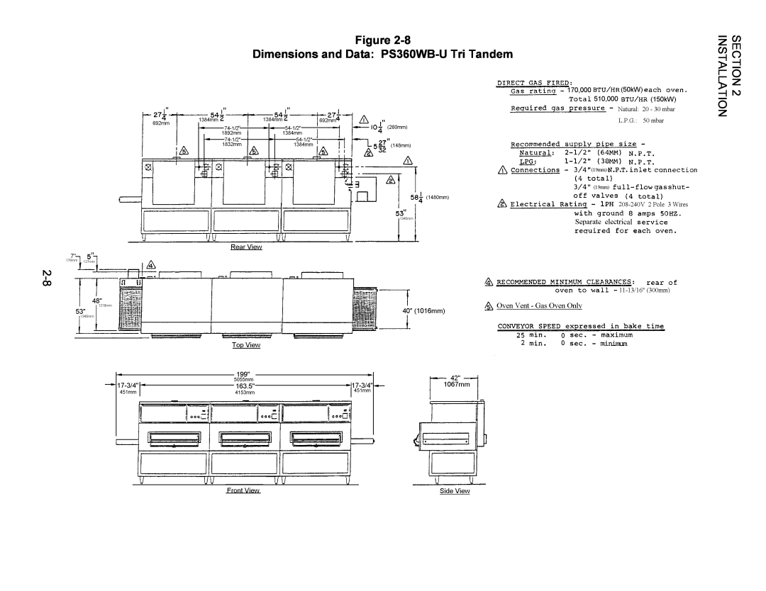 Middleby Marshall Oven owner manual Dimensions and Data PS360WB-U Tri Tandem, Installation 