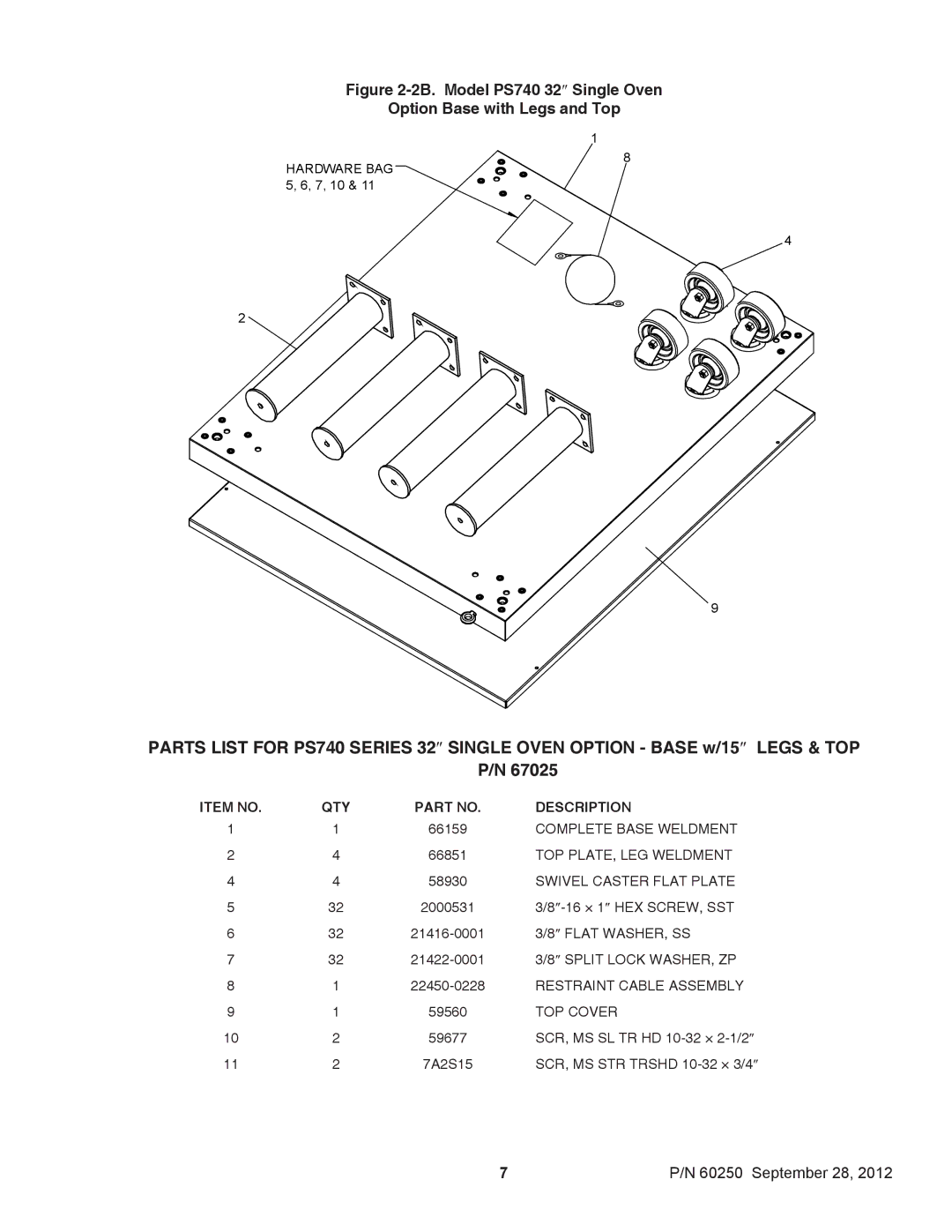 Middleby Marshall P/N 60250 installation manual 66159 