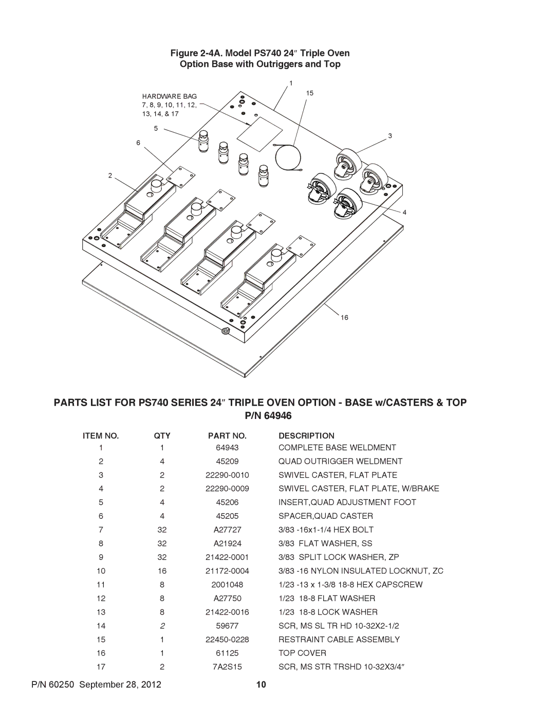 Middleby Marshall P/N 60250 installation manual Quad Outrigger Weldment 