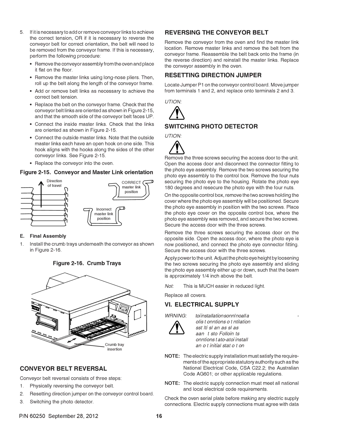 Middleby Marshall P/N 60250 Conveyor Belt Reversal, Reversing the Conveyor Belt, Resetting Direction Jumper 