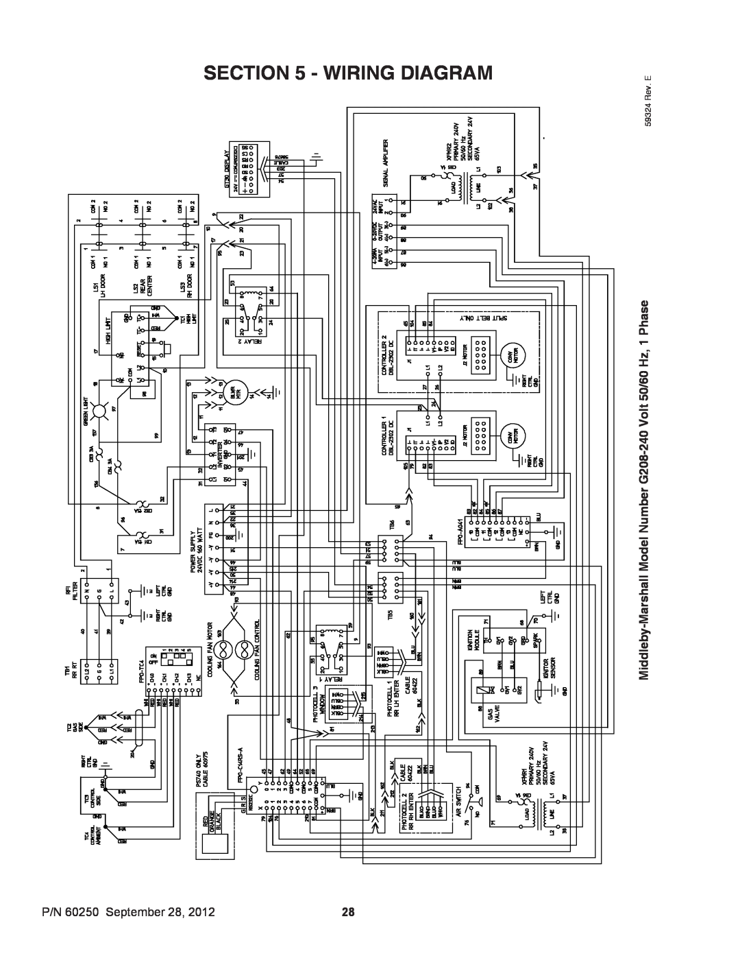 Middleby Marshall Wiring Diagram, P/N 60250 September, Middleby-Marshall Model Number G208-240 Volt 50/60 Hz, 1 Phase 
