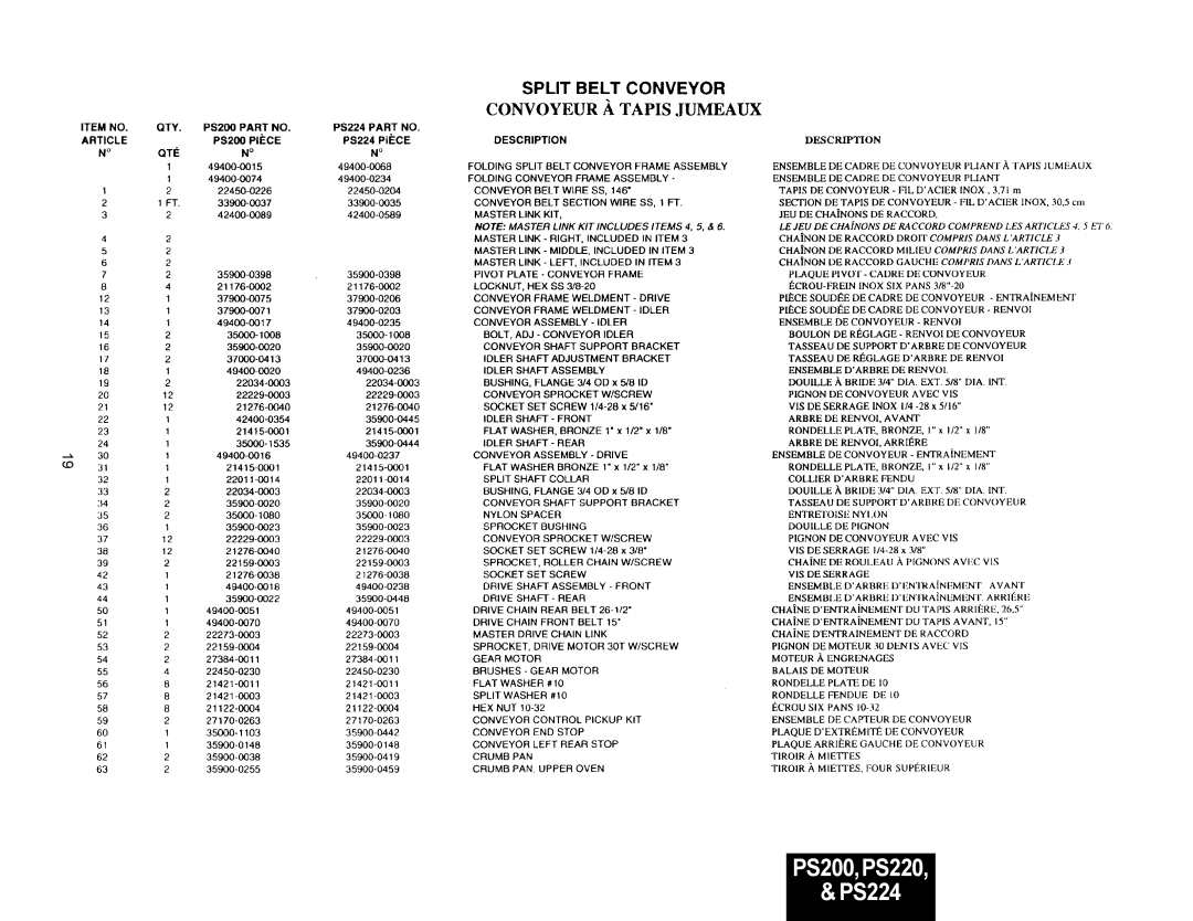 Middleby Marshall PS200 Tandem manual PS200,PS220 PS224 