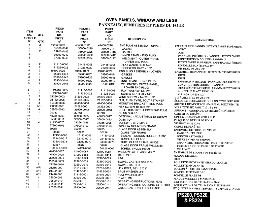 Middleby Marshall PS200 Tandem manual PS200,PS220 PS224 