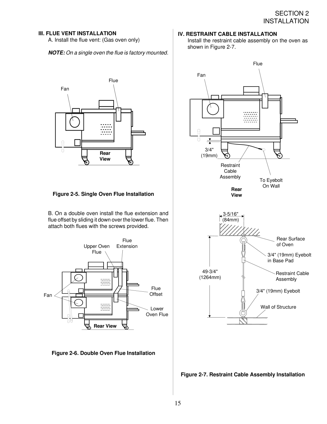 Middleby Marshall PS200-R68 installation manual III. Flue Vent Installation IV. Restraint Cable Installation 