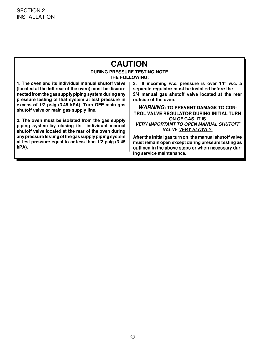 Middleby Marshall PS200-R68 installation manual During Pressure Testing Note Following 