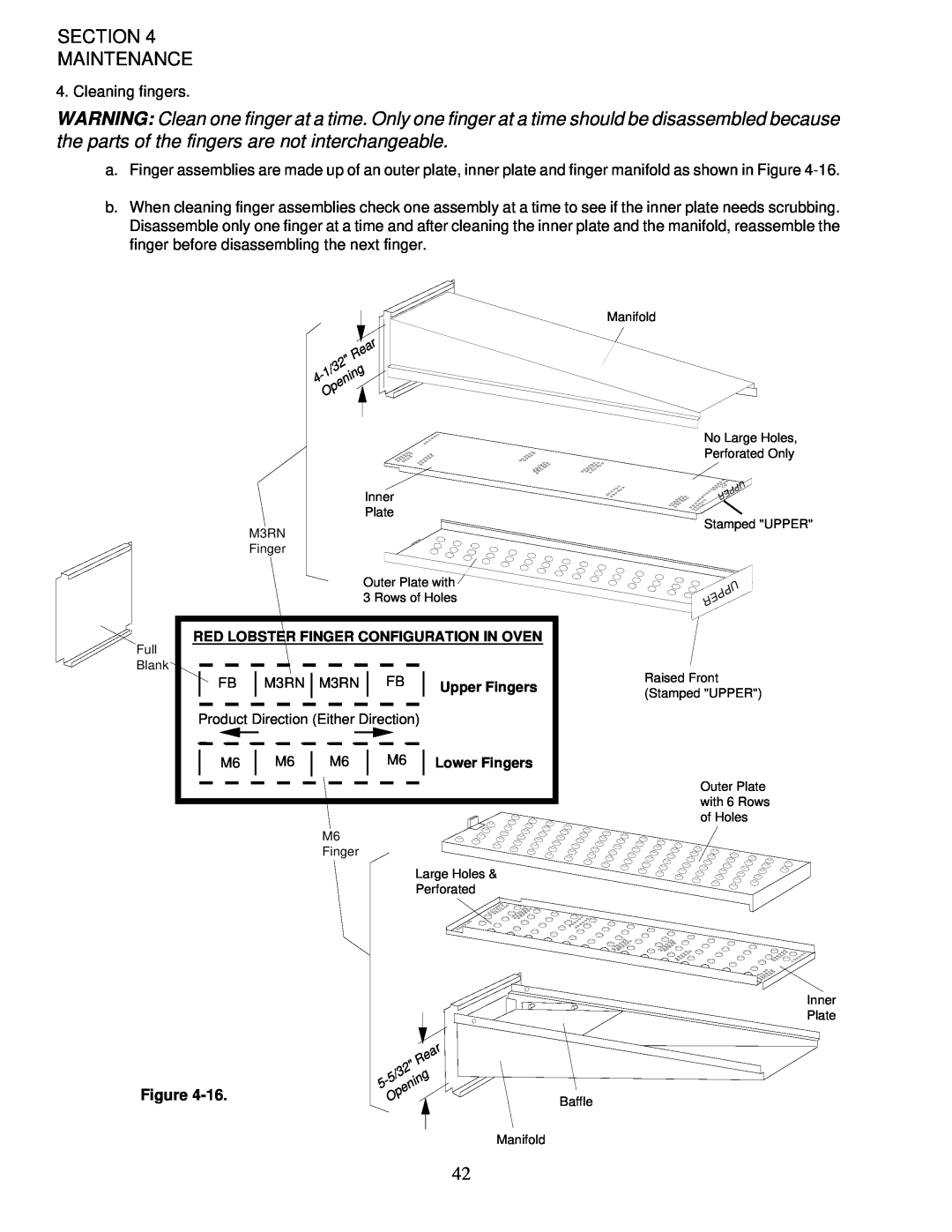 Middleby Marshall PS200-R68 installation manual Section Maintenance, Cleaning fingers, Figure 
