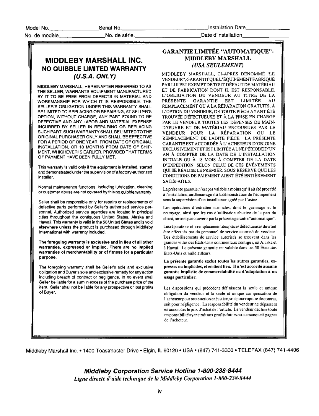 Middleby Marshall PS200 manual 