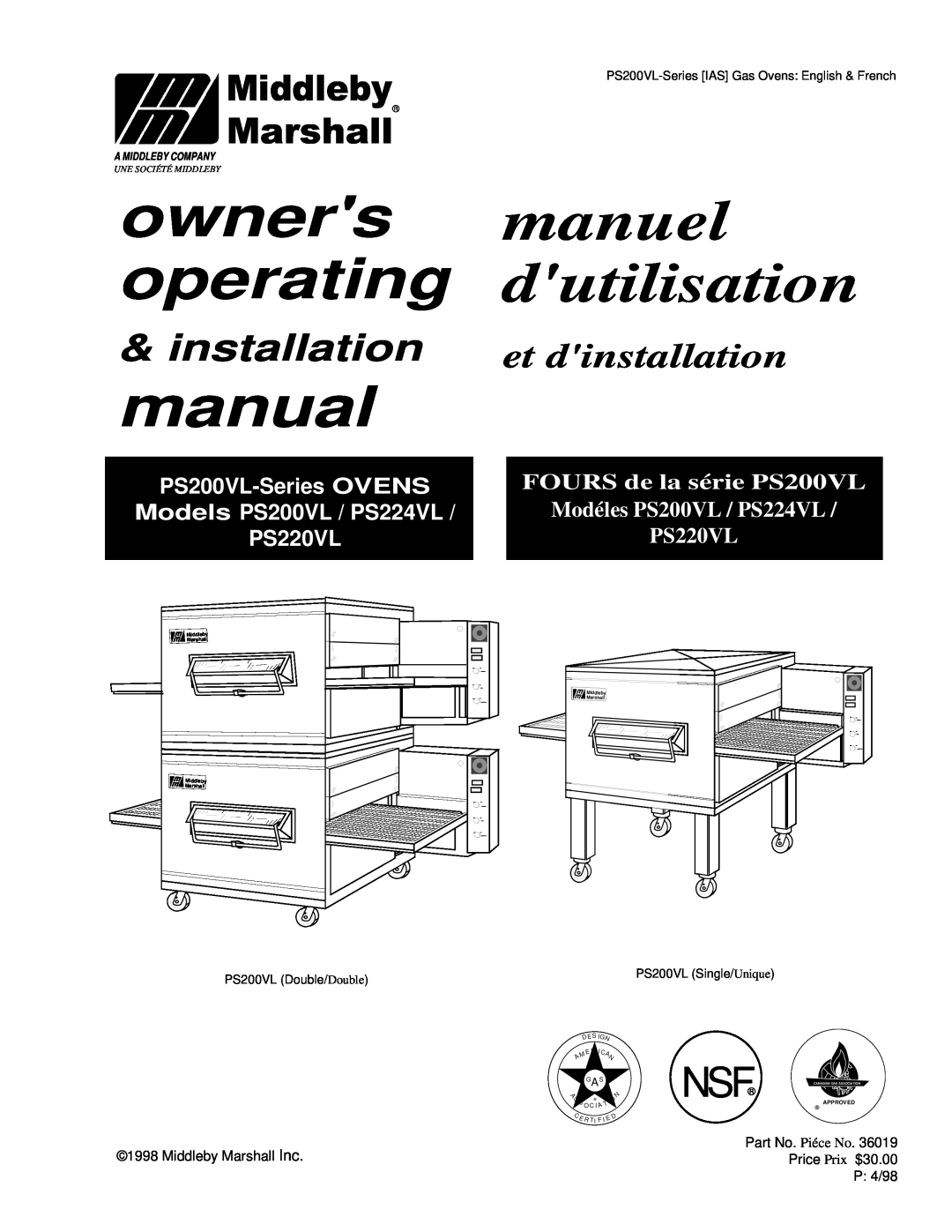 Middleby Marshall PS220VL manuel dutilisation owners, operating, manual, installation, Middleby, Marshall, E R T, Mer I Ca 