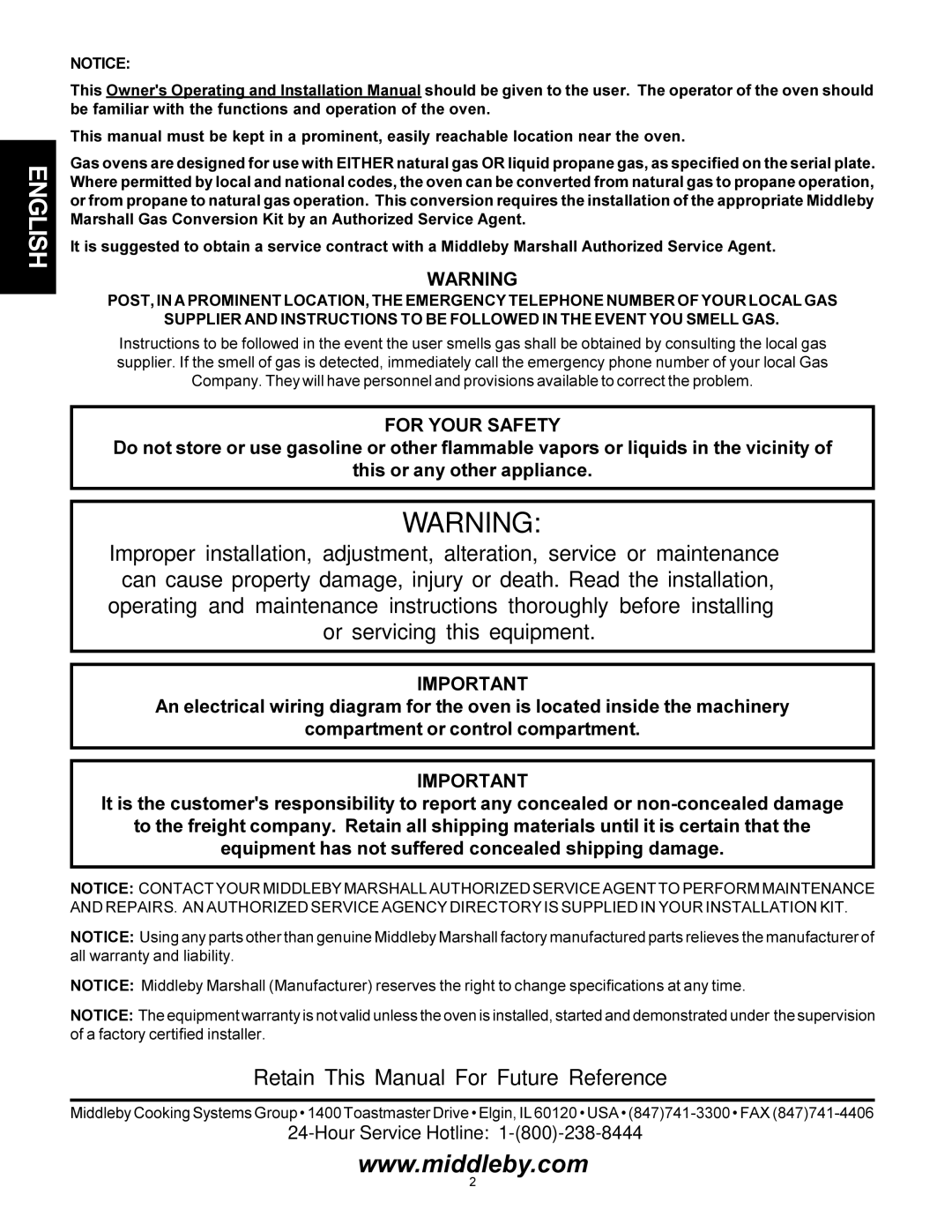 Middleby Marshall PS300F installation manual English 