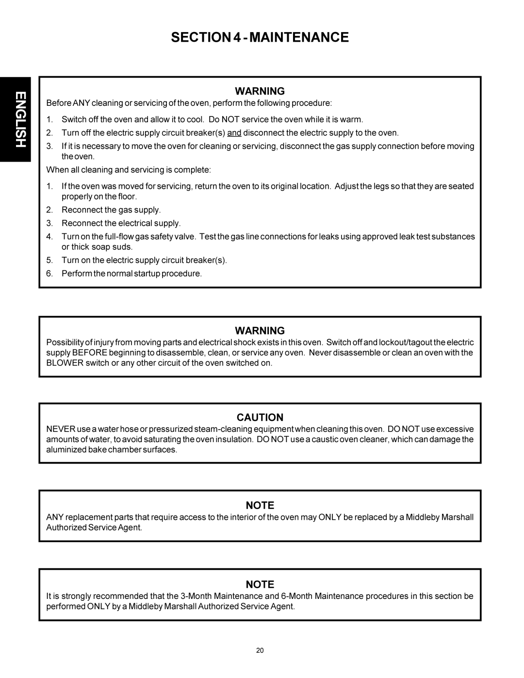 Middleby Marshall PS300F installation manual Maintenance 