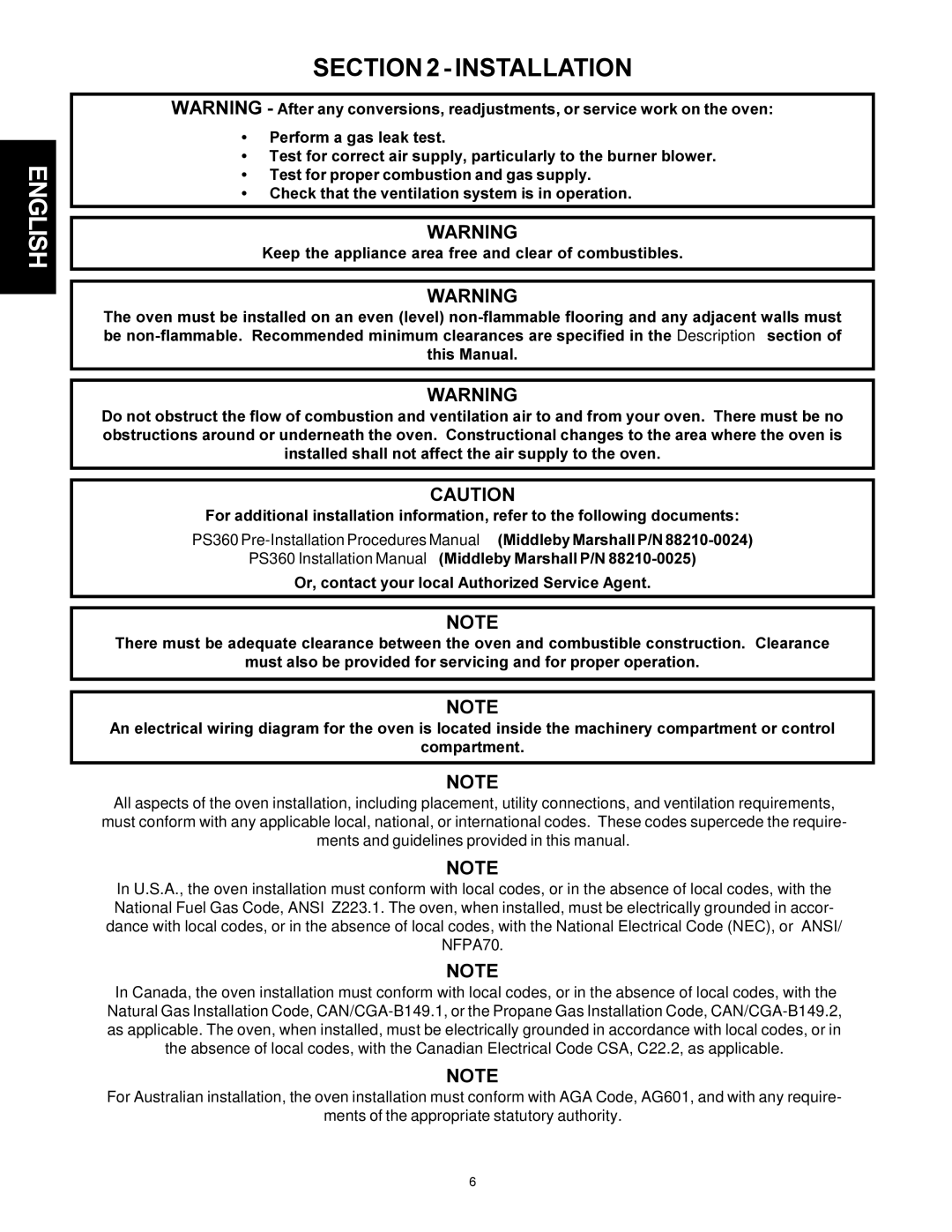 Middleby Marshall PS300F installation manual Installation 