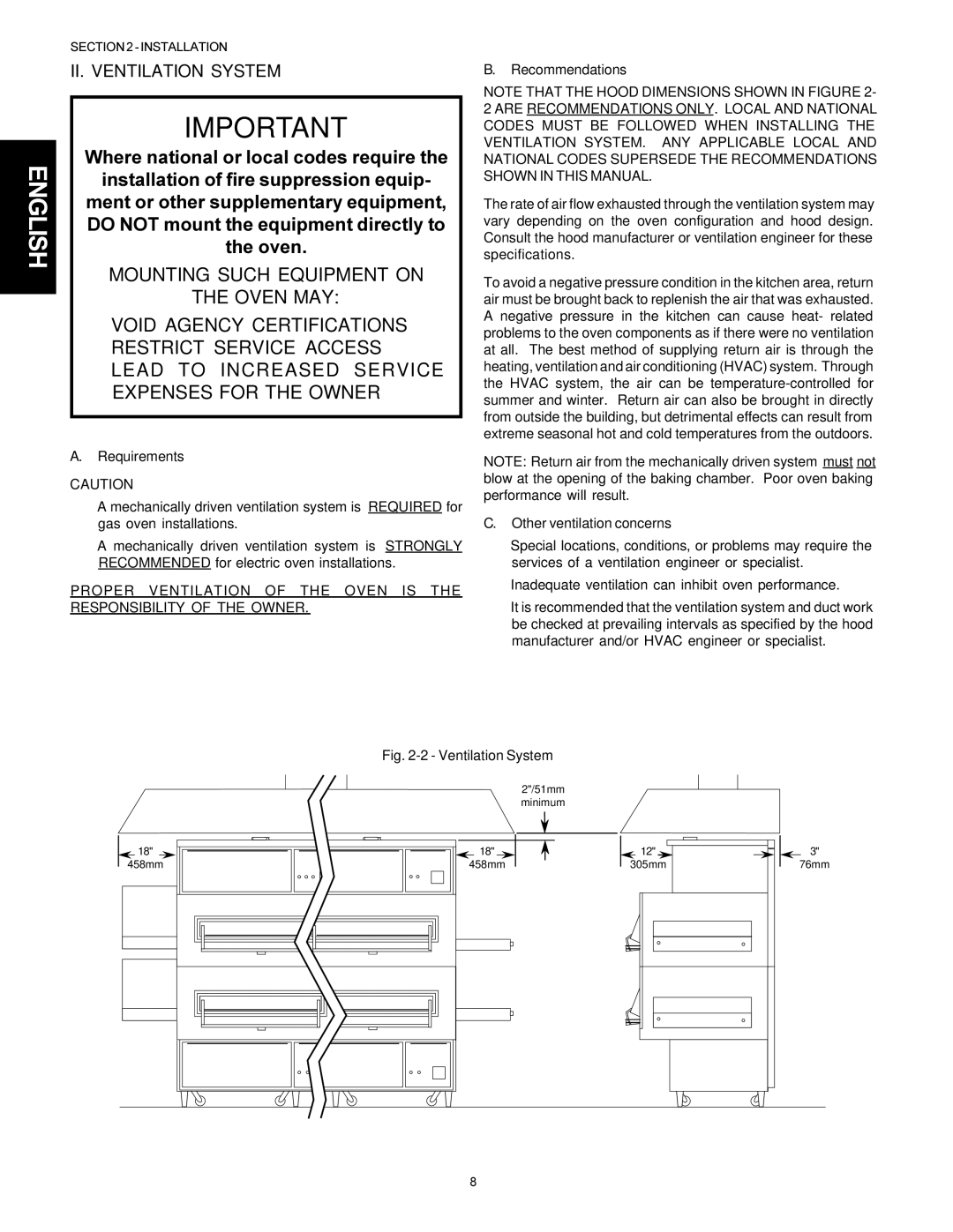 Middleby Marshall PS300F II. Ventilation System, Requirements, Recommendations, Other ventilation concerns 